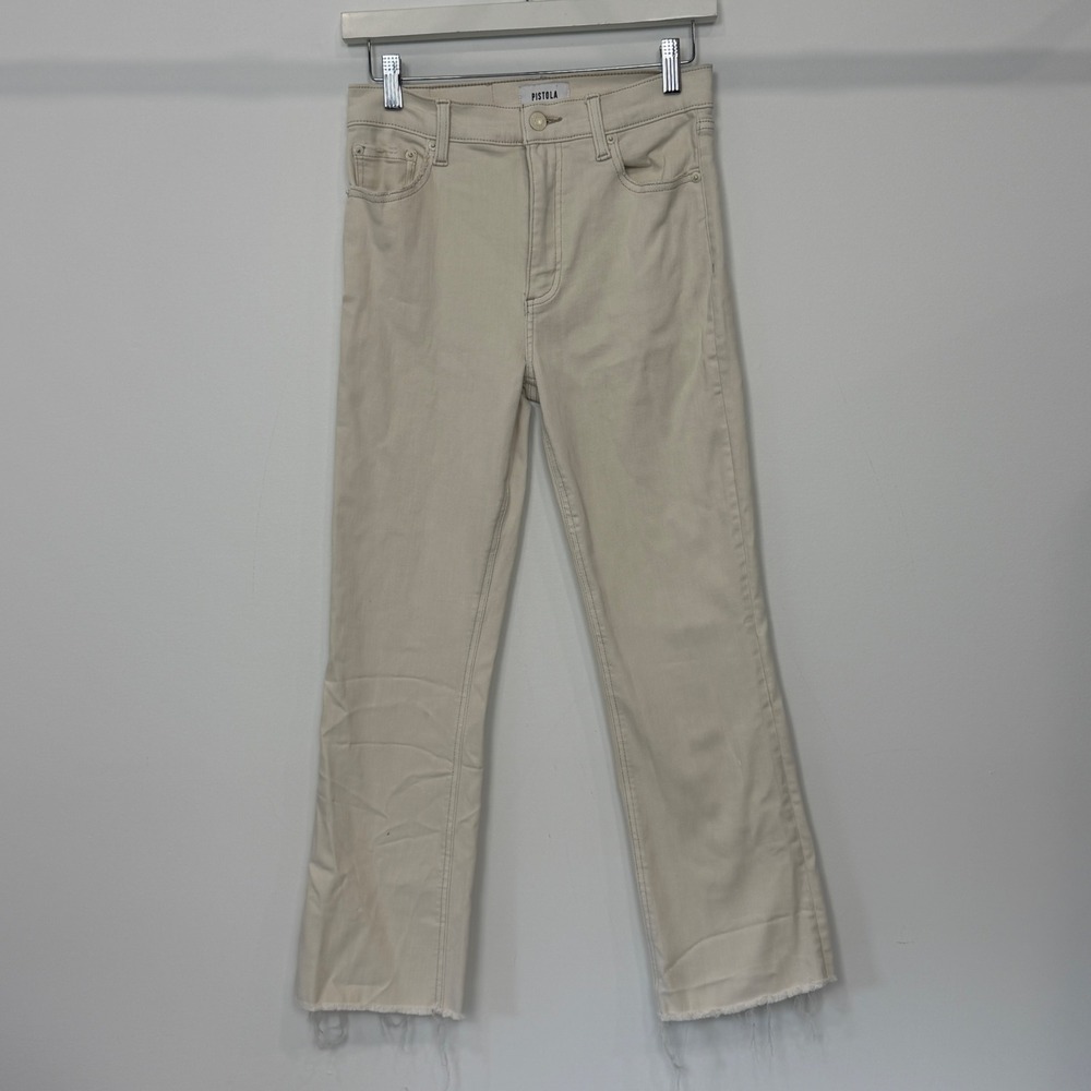 Pistola High Rise Cropped Raw Hem Jeans Sandstone Beige P00016088EN Size 26
